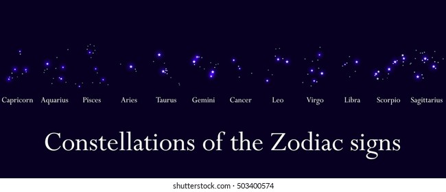Zodiac signs. Constellations of the zodiac signs, horoscope. Star Cluster. Vector illustrations.