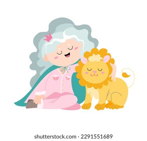 Zodiac signs cute illustration flat.
little girl with lion cub like Leo astrological sign. Colorful vector baby illustration isolated on white background. Astrological symbol as a cartoon character.