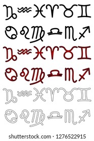The zodiac signs in different color options