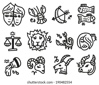 Zodiac Signs Doodles Set Stock Vector (Royalty Free) 190482554 ...