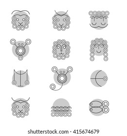 zodiac signs flat buttons