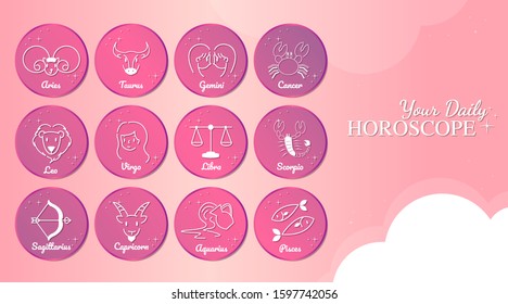 Zodiac signs flat buttons (set of horoscope symbols, astrology icons collection) - Vector.