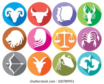 zodiac signs flat buttons (set of horoscope symbols, astrology icons collection) - Shutterstock ID 320789951