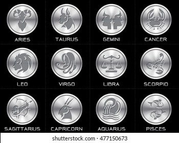 zodiac signs flat buttons (set of horoscope symbols, astrology icons set)