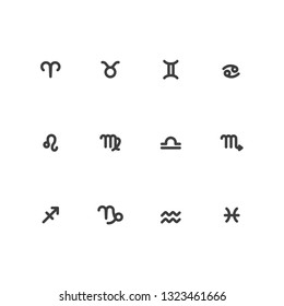 Zodiac signs flat buttons (zodiac sign silhouettes, stylized icons of zodiac signs, set of horoscope symbols, astrology symbols set) Isolated background.