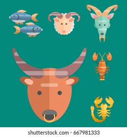 Zodiac signs flat set of horoscope symbols star collection astrology ascendant figure nativity vector astrological calendar illustration