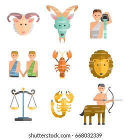 Zodiac signs flat set of horoscope symbols star collection astrology ascendant figure nativity vector astrological calendar illustration