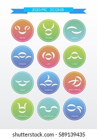 Zodiac signs  in flat style. Set of colorful icons. Vector eps10 template. Can be used for web, print design, t-shirt, card, banner, poster, label, icons, bookmarks, other elements.
