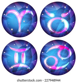 zodiac signs in the form of a crystal, vector set