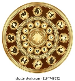 Zodiac signs in the form of a gear mechanism. Isolated object on white background.