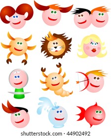 Zodiac signs funny cartoon style, vector