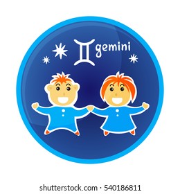 Zodiac signs Gemini isolated on white background. Cartoon funny character. Design element for greeting cards or flyers.