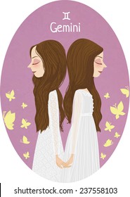 Zodiac signs Gemini. Vector illustration of the girl.