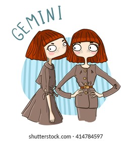 Zodiac Signs Gemini. Vector Illustration Of The Girl.