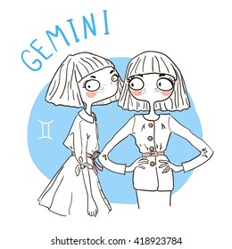 Zodiac signs Gemini. Vector illustration of the girl.