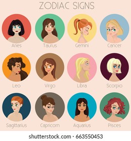 Zodiac Signs - Girls Illustrations Horoscope - vector eps10