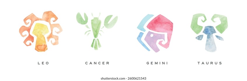 Zodiac Signs Hand Drawn Watercolor Symbol Vector Set