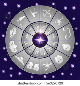 Zodiac, zodiac signs, horoscope, astrology. Circle with astrological symbols.