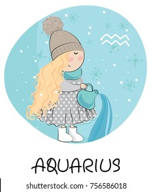 Zodiac signs of horoscope. Cartoon vector girls. Pretty illustration. Aquarius.