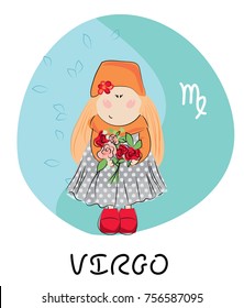 Zodiac signs of horoscope. Cartoon vector girls. Pretty illustration. Virgo.