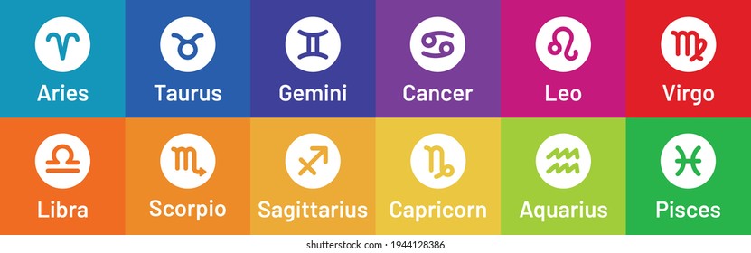 Zodiac signs. Horoscope constellation vector symbol. Aries, Taurus, Gemini, Cancer, Leo, Virgo, Libra, Scorpio, Sagittarius, Capricorn, Aquarius, Pisces.