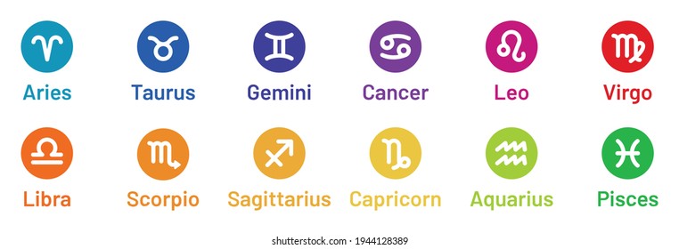 Zodiac signs. Horoscope constellation vector symbol. Aries, Taurus, Gemini, Cancer, Leo, Virgo, Libra, Scorpio, Sagittarius, Capricorn, Aquarius, Pisces.