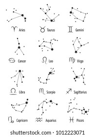 Zodiac signs horoscope symbols astrology icons - stars zodiacal constellations isolated on white background. Astrology and zodiac constellation for horoscope, vector illustration