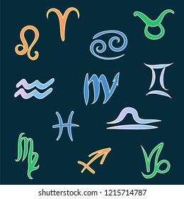 Zodiac signs for horoscope. Vector illustration in cartoon style.