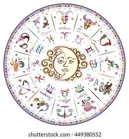 Zodiac signs, horoscope, vector illustration