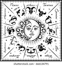 Zodiac signs, horoscope, vector illustration