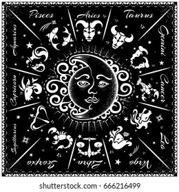 Zodiac signs, horoscope, vector illustration