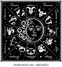 Zodiac signs, horoscope, vector illustration