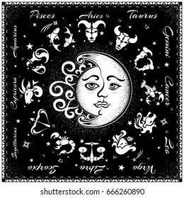 Zodiac signs, horoscope, vector illustration