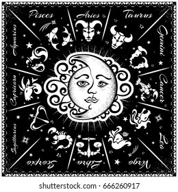 Zodiac signs, horoscope, vector illustration