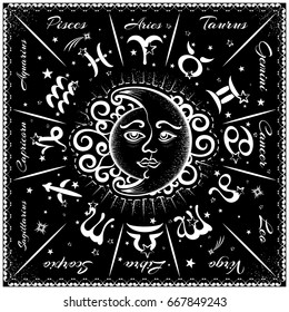 Zodiac signs, horoscope, vector illustration