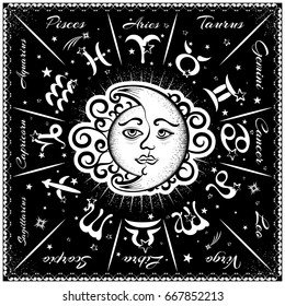 Zodiac signs, horoscope, vector illustration
