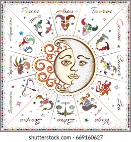 Zodiac signs, horoscope, vector illustration