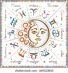 Zodiac signs, horoscope, vector illustration