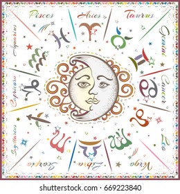 Zodiac signs, horoscope, vector illustration
