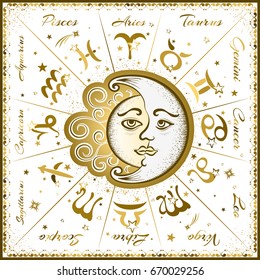 Zodiac signs, horoscope, vector illustration