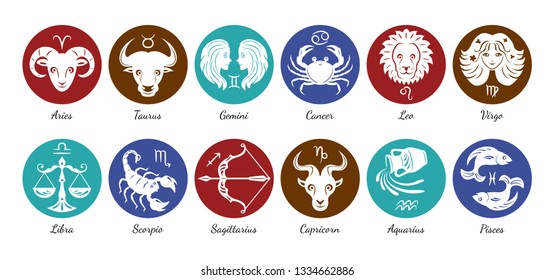 Set Zodiac Signs Icons Aries Leo Stock Vector (Royalty Free) 1341367736 ...