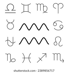 Zodiac signs icon set. Simple icon of the aquarius.
