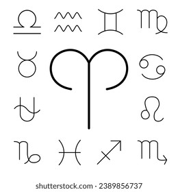Zodiac signs icon set. Simple icon of the aries.