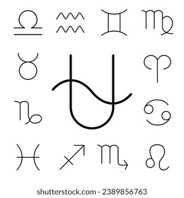 Zodiac signs icon set. Simple icon of the ophiuchus.