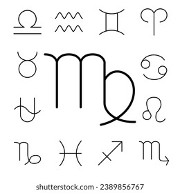 Zodiac signs icon set. Simple icon of the virgo.