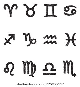 Zodiac Signs Icons. Black Scribble Design. Vector Illustration.