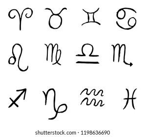 Magic Astrology Zodiac Signs Pictograms Brush Stock Vector (Royalty ...