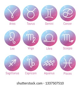 Zodiac signs icons, horoscope symbols set, vector illustration
