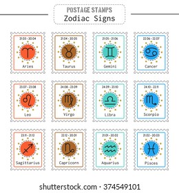 Zodiac signs icons for horoscopes, predictions, postage stamps