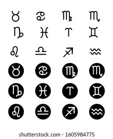 Zodiac signs icons, isolated, editable, vector. Capricorn, cancer. fish, aries, scorpio, scales, aquarius, Taurus, twins, virgo,Sagittarius 